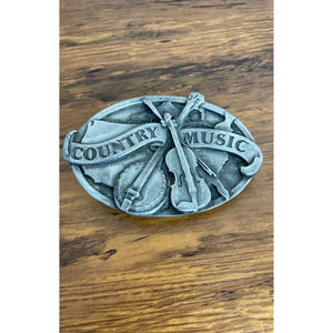 Vintage 1984 Country Music Pewter Belt Buckle E-29 Siskiyou Buckle Co. 2" Belt